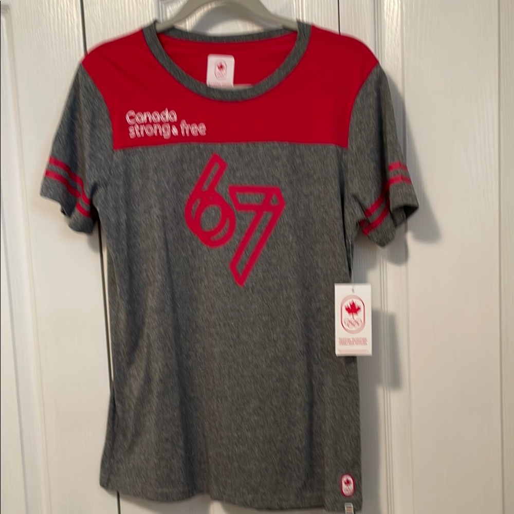 Gray and Red Long Sleeve Tees Casual Style